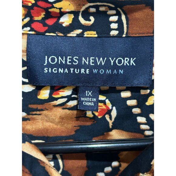 Jones New York Button Front Blouse Brown Black Sz 1X  Paisley Animal Print Work - Picture 5 of 10